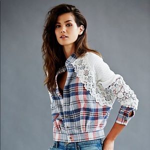 Free People FP X Flannel and Lace Bomber Jacket